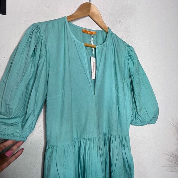 NEW Oliphant Dress Ombré Blue Green Puff Sleeve Maxi Dress Size S‎ - Picture 4 of 9